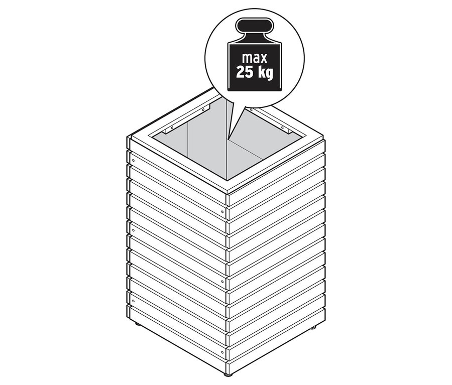 Ilustrácia kvetináča s maximálnou nosnosťou 25 kg.
