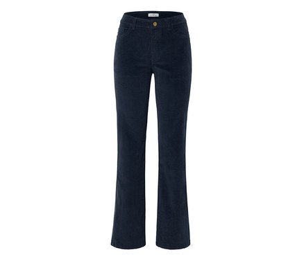 Tmavomodré menčestrové nohavice strihu bootcut.
