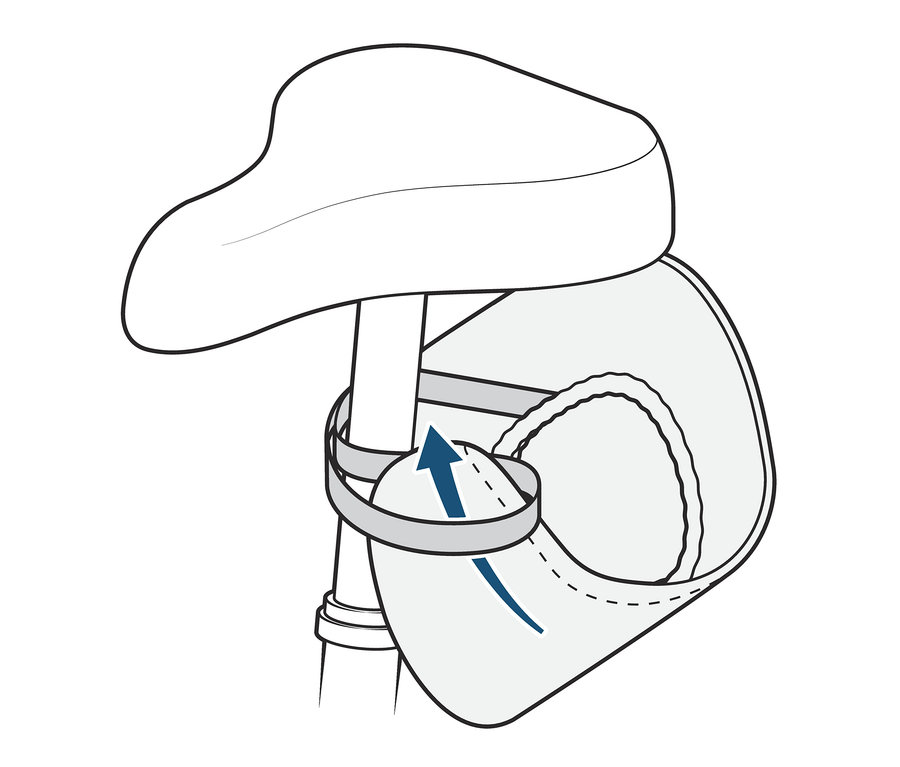 Ilustrácia poťahu na sedadlo bicykla pripevneného k sedadlu bicykla.