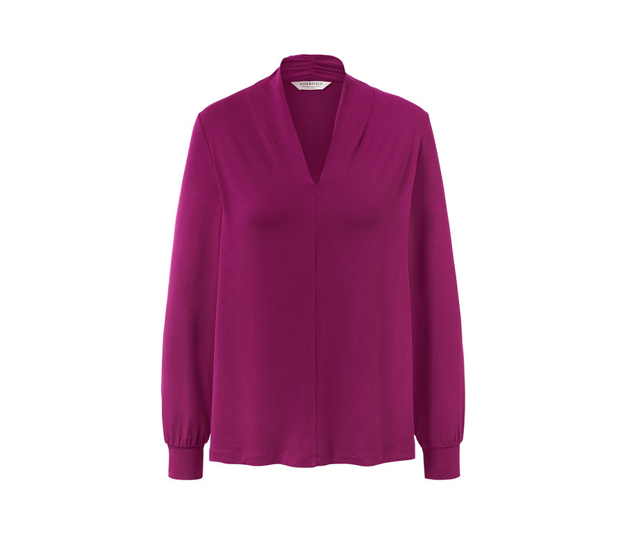 Tričko s dlhými rukávmi a výstrihom do V, farba bobuľového ovocia.