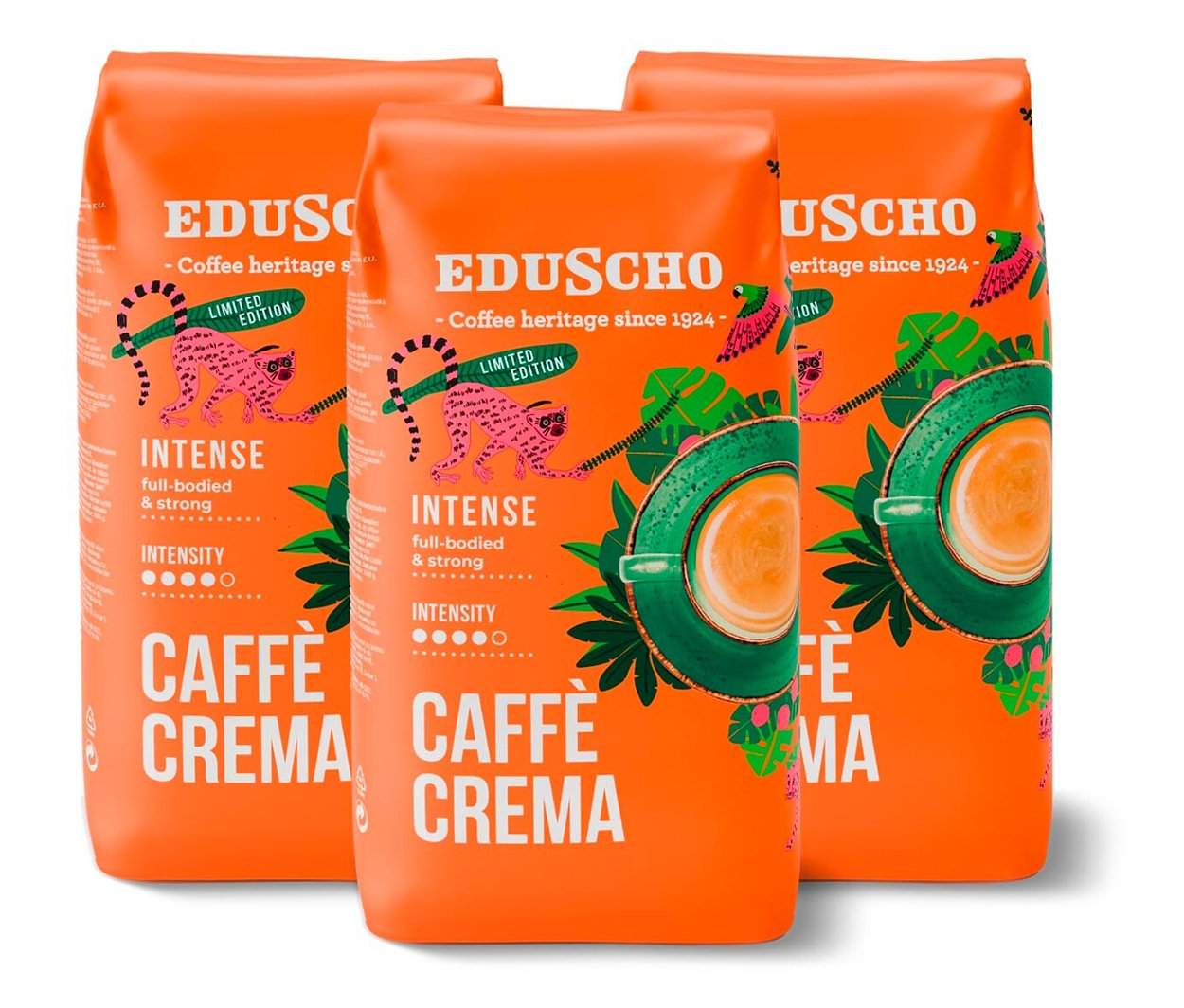 Tri balenia zrnkovej kávy Eduscho Caffè Crema Intense po 1 kg.
