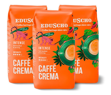 Tri balenia zrnkovej kávy Eduscho Caffè Crema Intense po 1 kg.