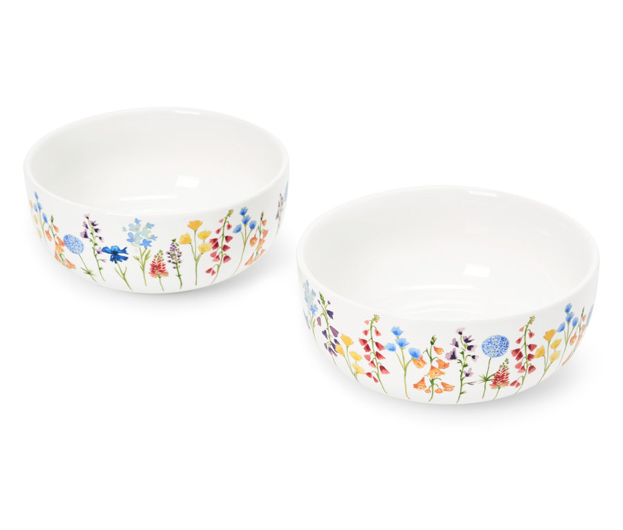 Dve biele misky s kvetinovým vzorom.