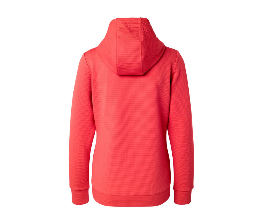 Pohľad zozadu na červenú bundu s kapucňou.