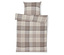 Obliečky a vankúš s károvaným vzorom v béžovej farbe.