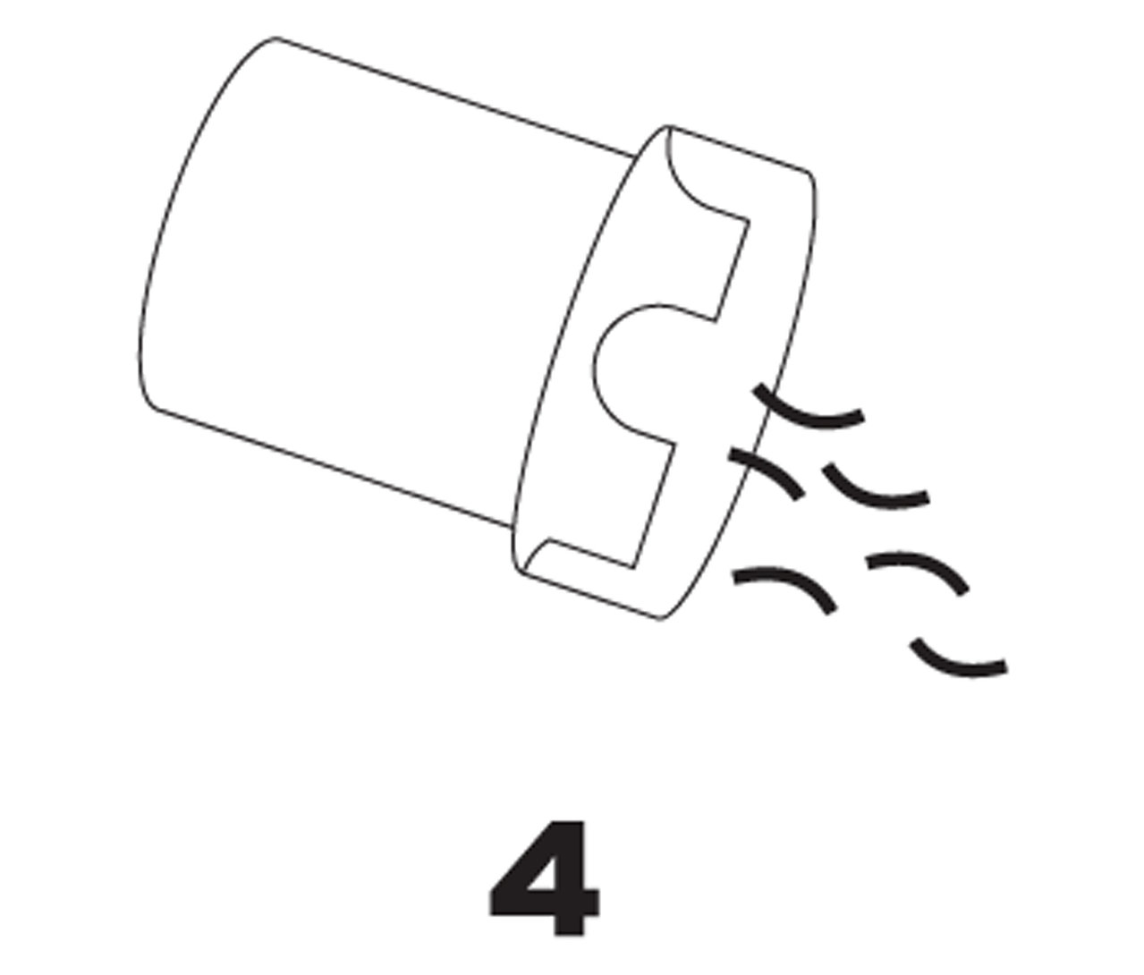 Ilustrácia zobrazuje naklonenú nádobu, z ktorej sa sype obsah, pod ňou je číslo 4.