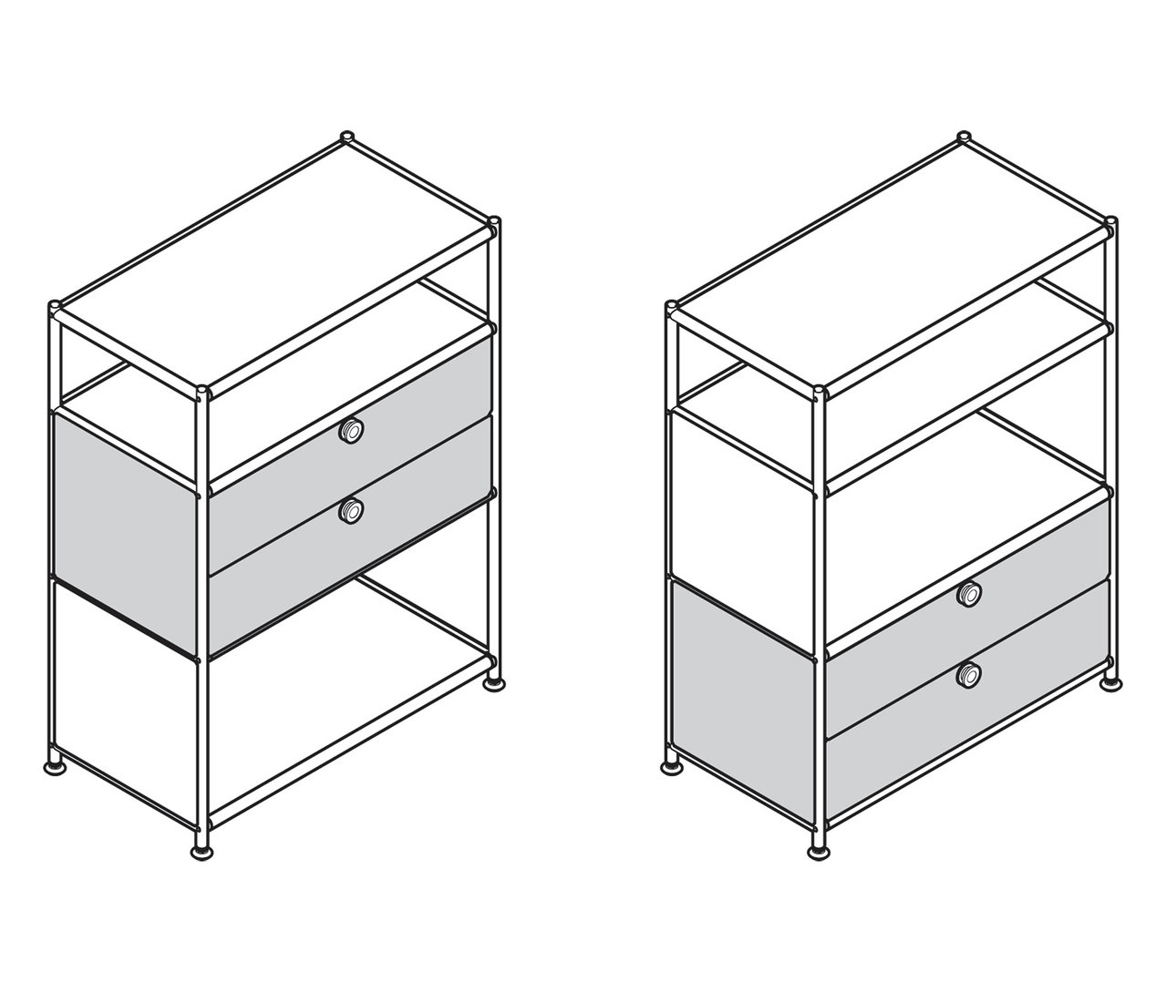 Dve kovové komody »CN3« s 2 zásuvkami.
