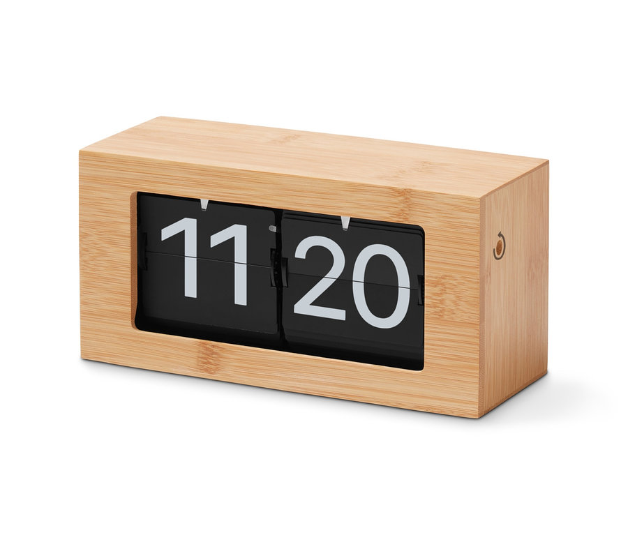 Retro stolové hodiny s preklápacími číslicami ukazujú čas 11:20.