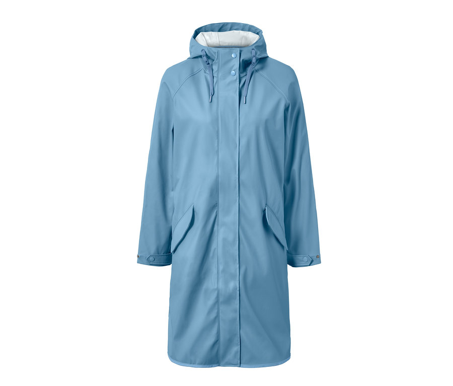 Svetlomodrá parka do dažďa v námorníckom vzhľade s kapucňou.