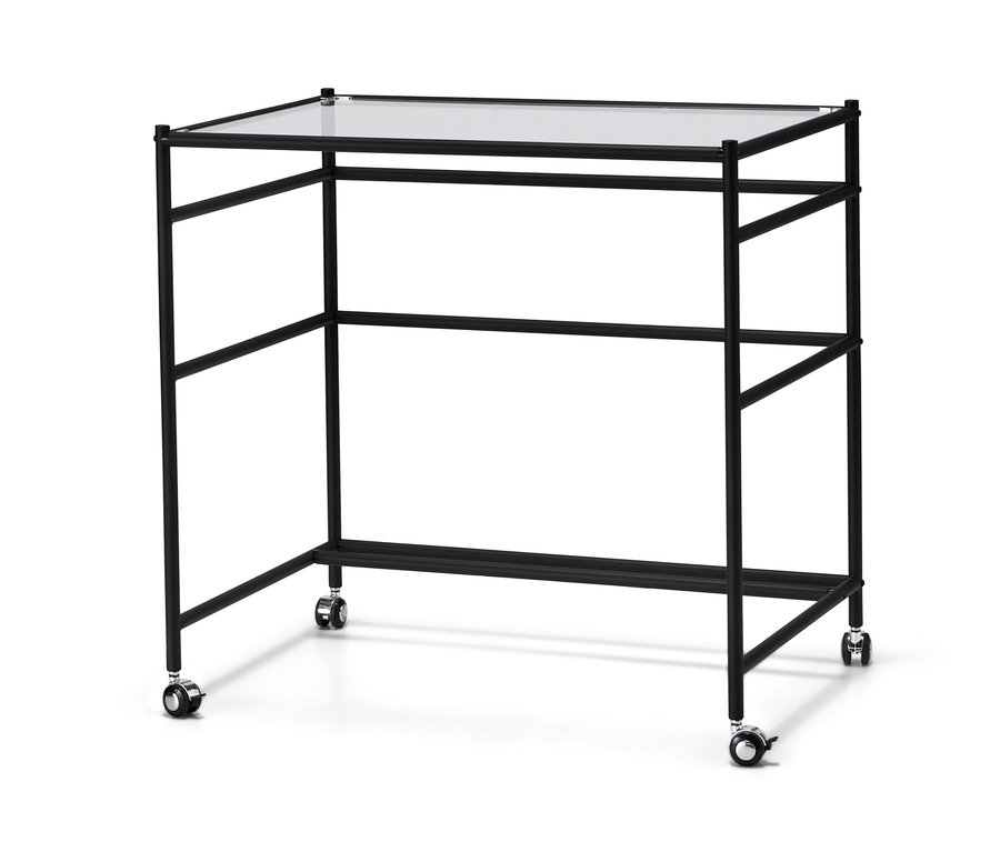 Čierny sklenený písací stôl »CN3« s kolieskami.