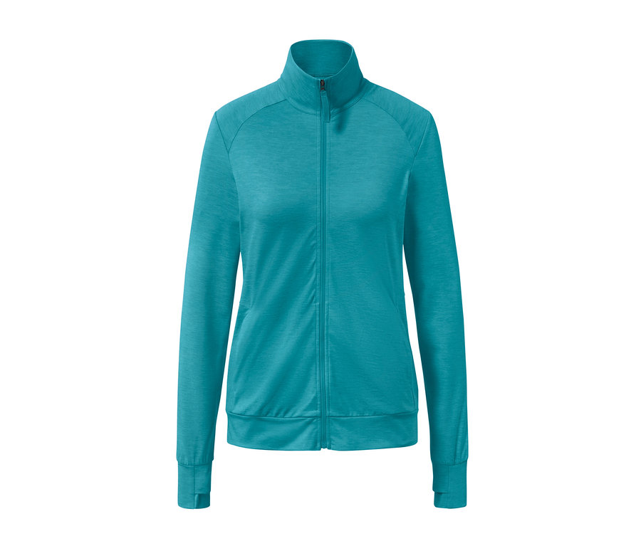 Tyrkysová funkčná bunda so zipsom.