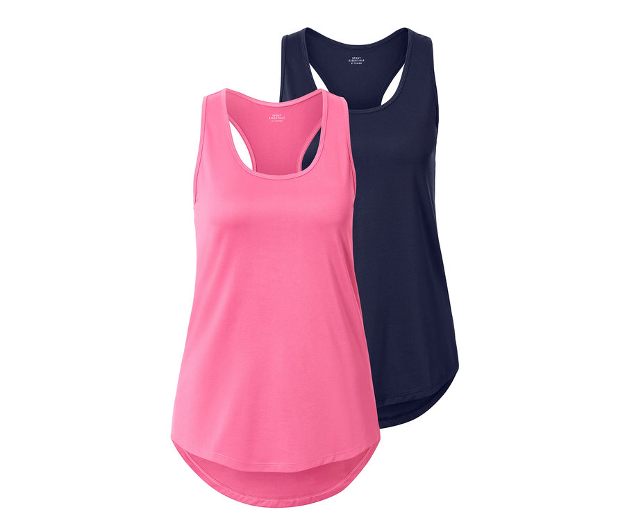 Dva funkčné topy: jeden ružový a jeden modrý.