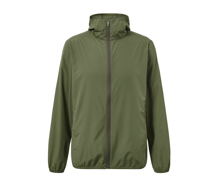 Zelená ľahká funkčná bunda so zipsom uprostred.