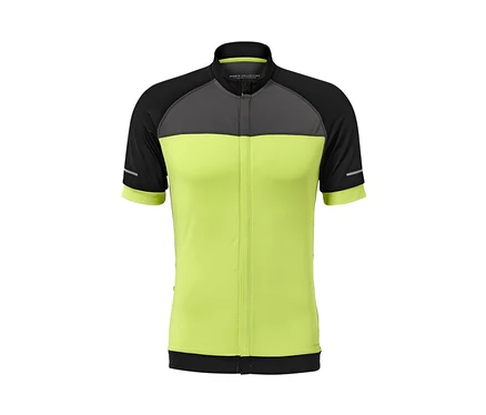 Zelený cyklistický dres s čiernymi rukávmi a sivou časťou ramien.