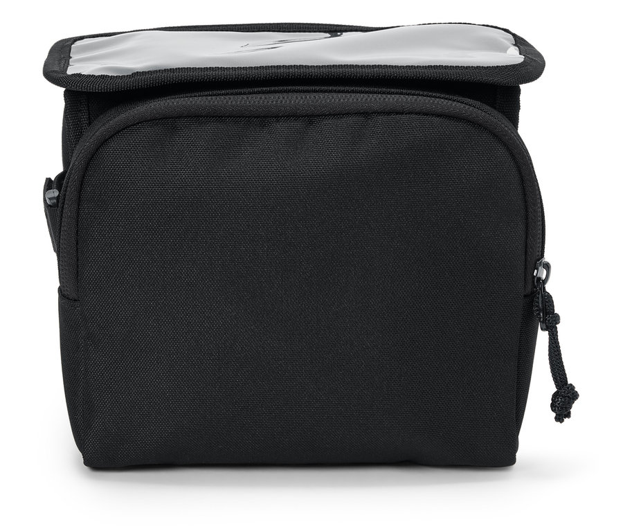 Čierna taška s priehľadným plastovým vekom.