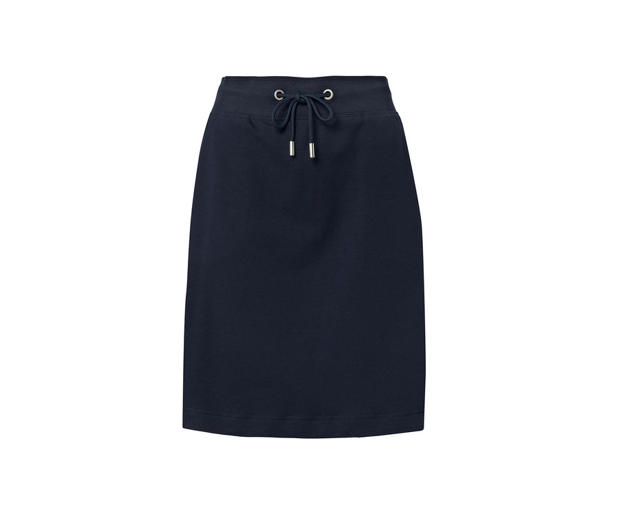 Tmavomodrá sukňa z teplákoviny so šnúrkou v páse.