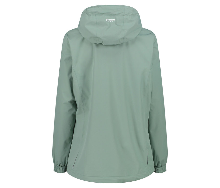 Pohľad zozadu na svetlozelenú bundu CMP s kapucňou.
