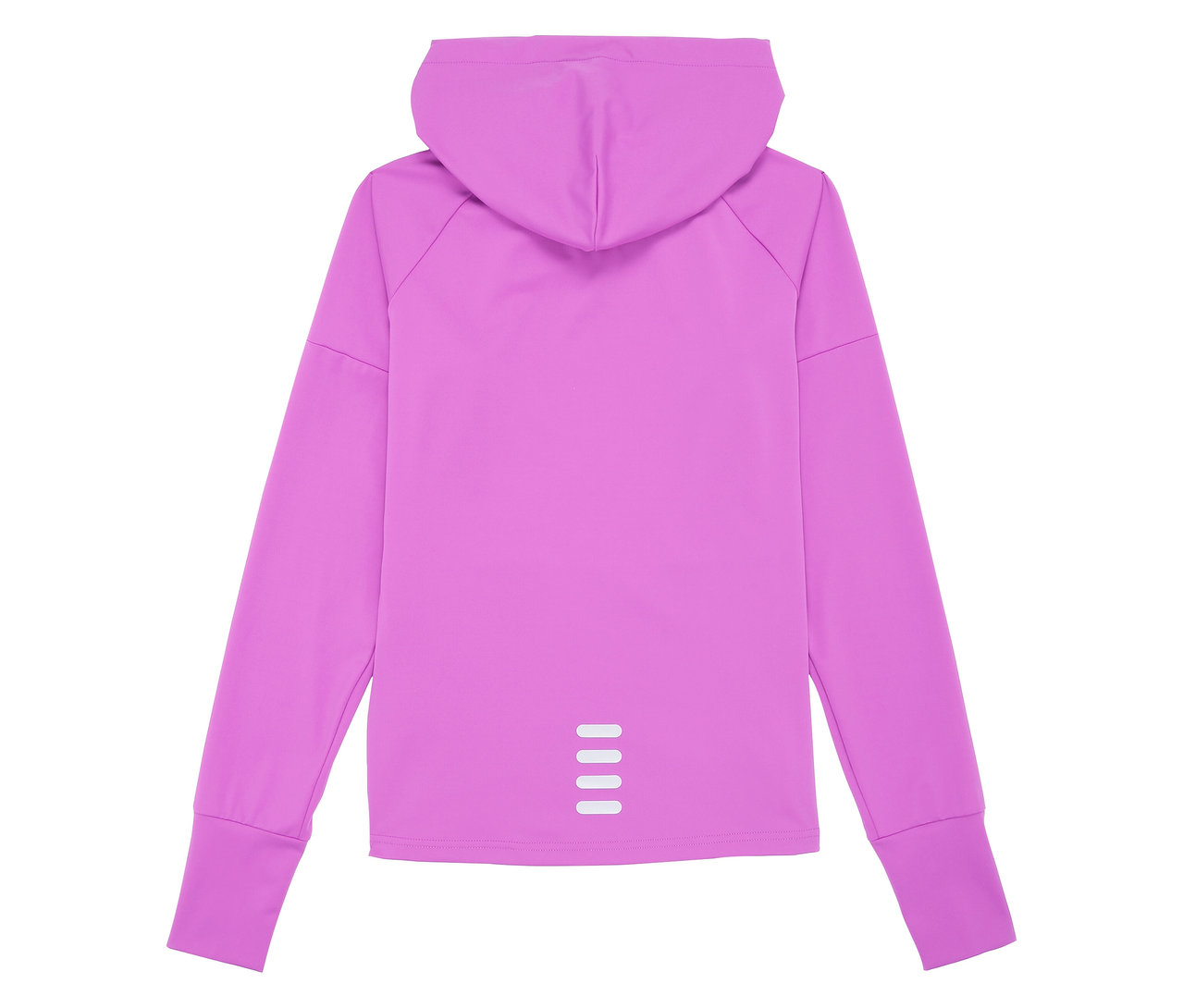 Pohľad zozadu na fialovú funkčnú bundu FILA pre ženy s kapucňou a dlhými rukávmi.