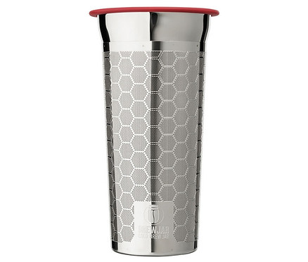 Nerezový pohár na studenú kávu cold brew »BrewJar« s červeným viečkom.