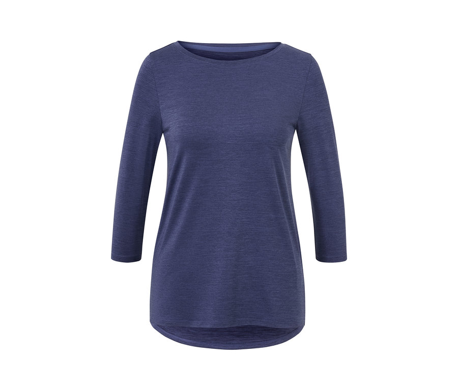 Fialové funkčné tričko s trojštvrťovými rukávmi.
