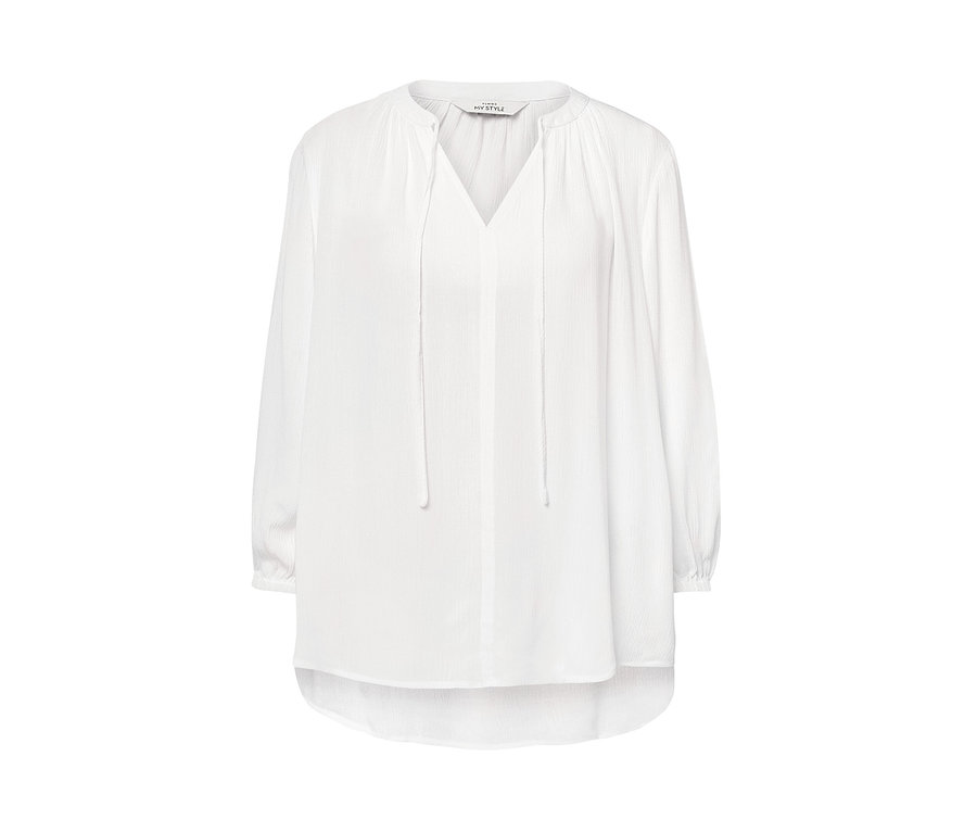 Biela tuniková blúzka s dlhými rukávmi a výstrihom do V.