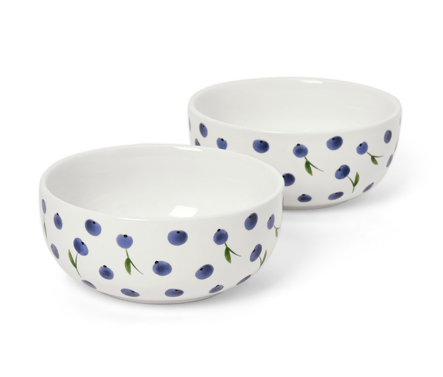 Dve biele misky, 2 ks, s potlačou čučoriedok.