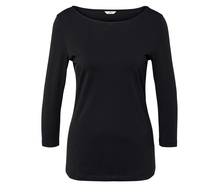 Čierne tričko s 3/4 rukávmi a okrúhlym výstrihom.