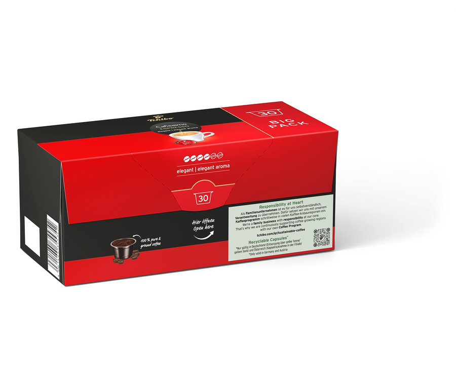 Červeno-čierne balenie Cafissimo Espresso elegant s 30 kapsulami.