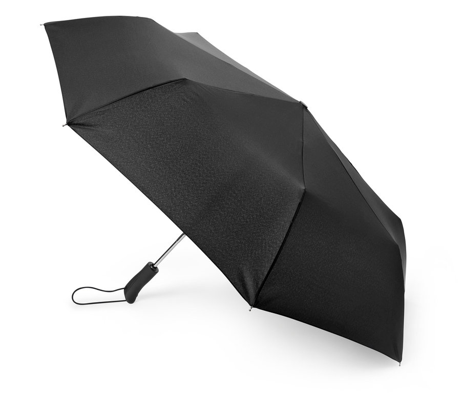 Čierny automatický skladací dáždnik.