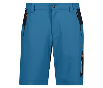 Detail modrých pánskych šortiek CMP 4-Wege-Stretch-Bermuda s vreckami na zips.