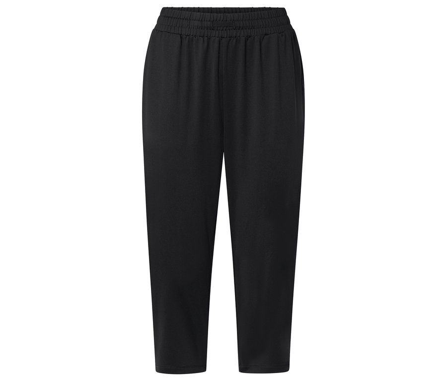 Čierne látkové nohavice s elastickým pásom.