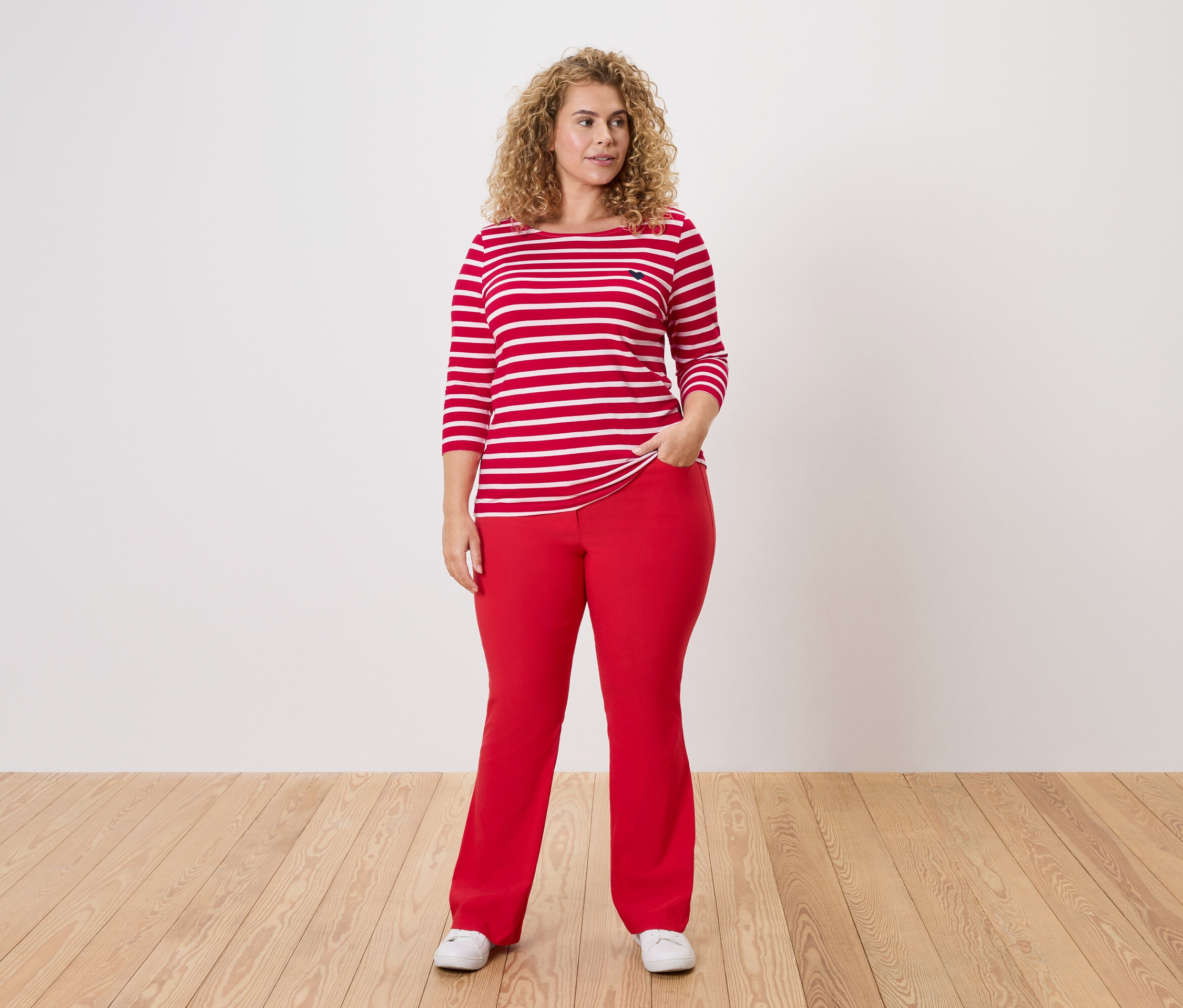 Tchibo - Bengalínové nohavice Bootcut, červené