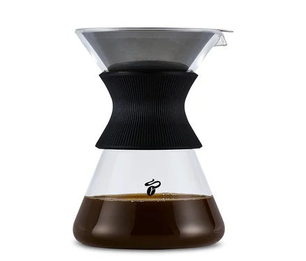Sklenená karafa BEEM Pour Over, 0,75 l s filtrom a kávou.