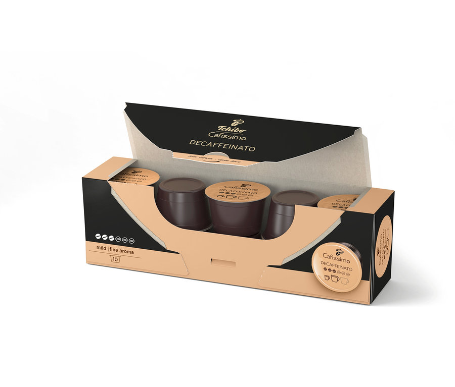 Balenie s desiatimi kávovými kapsulami Cafissimo Decaffeinato.