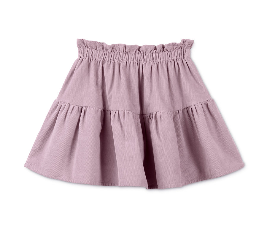 Fialová menčestrová sukňa s volánom.