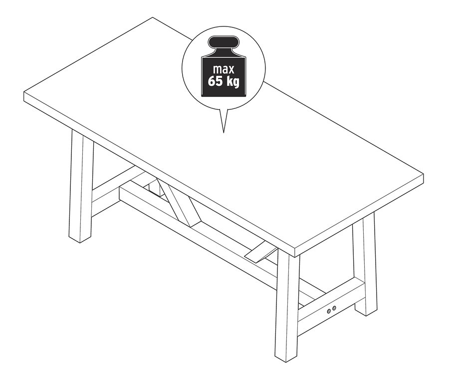Nákres jedálenského stola s maximálnou nosnosťou 65 kg.