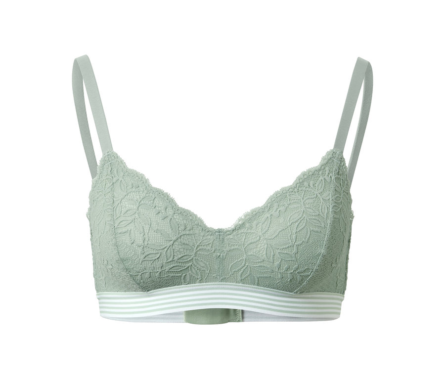 Zelená mäkká podprsenka s čipkovaným lemom.