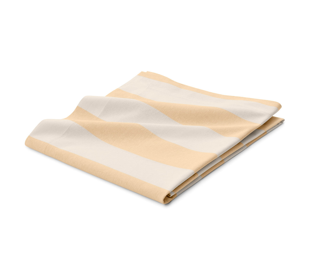 Poskladaný obrus so žltými a bielymi pruhmi.