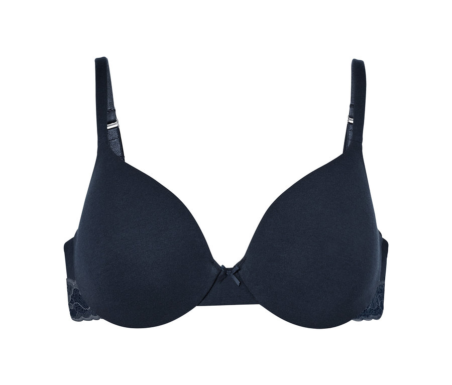 Tmavomodrá podprsenka pod tričko s mašličkou uprostred.