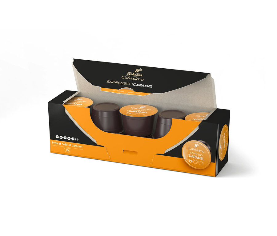 Otvorené balenie kapsúl Cafissimo Flavoured Edition Espresso karamel – 10 kapsúl.