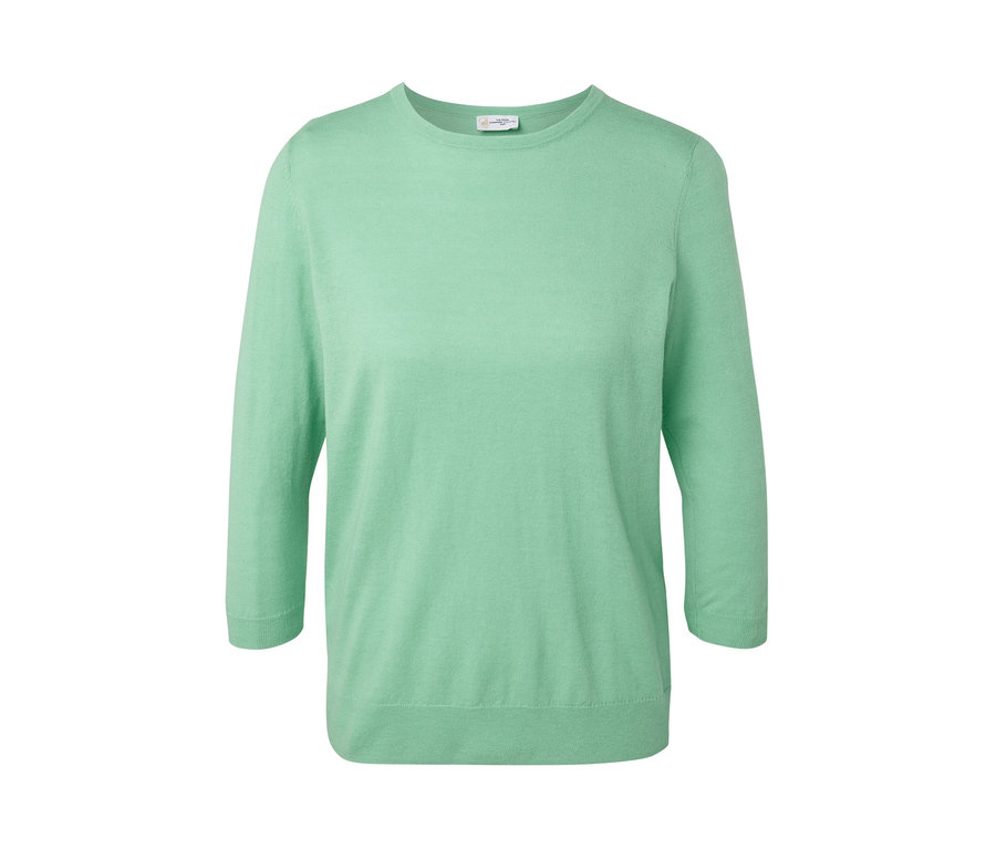 Svetlozelený pulóver z jemnej pleteniny s hodvábom.