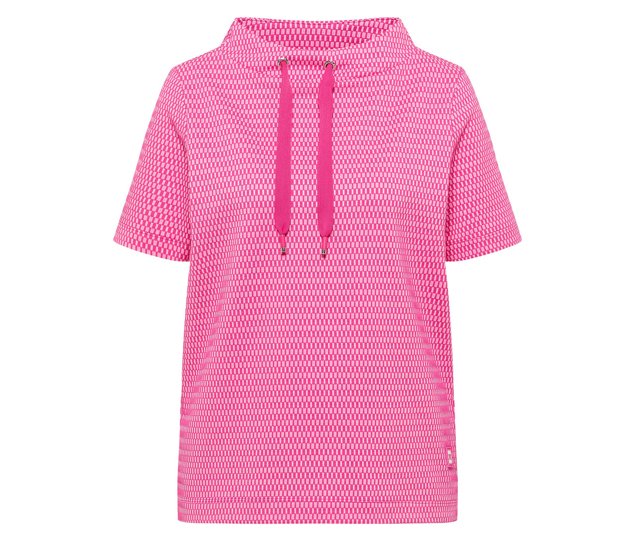 Detail ružovej mikiny CECIL s krátkymi rukávmi a kapucňou so sťahovacou šnúrkou.