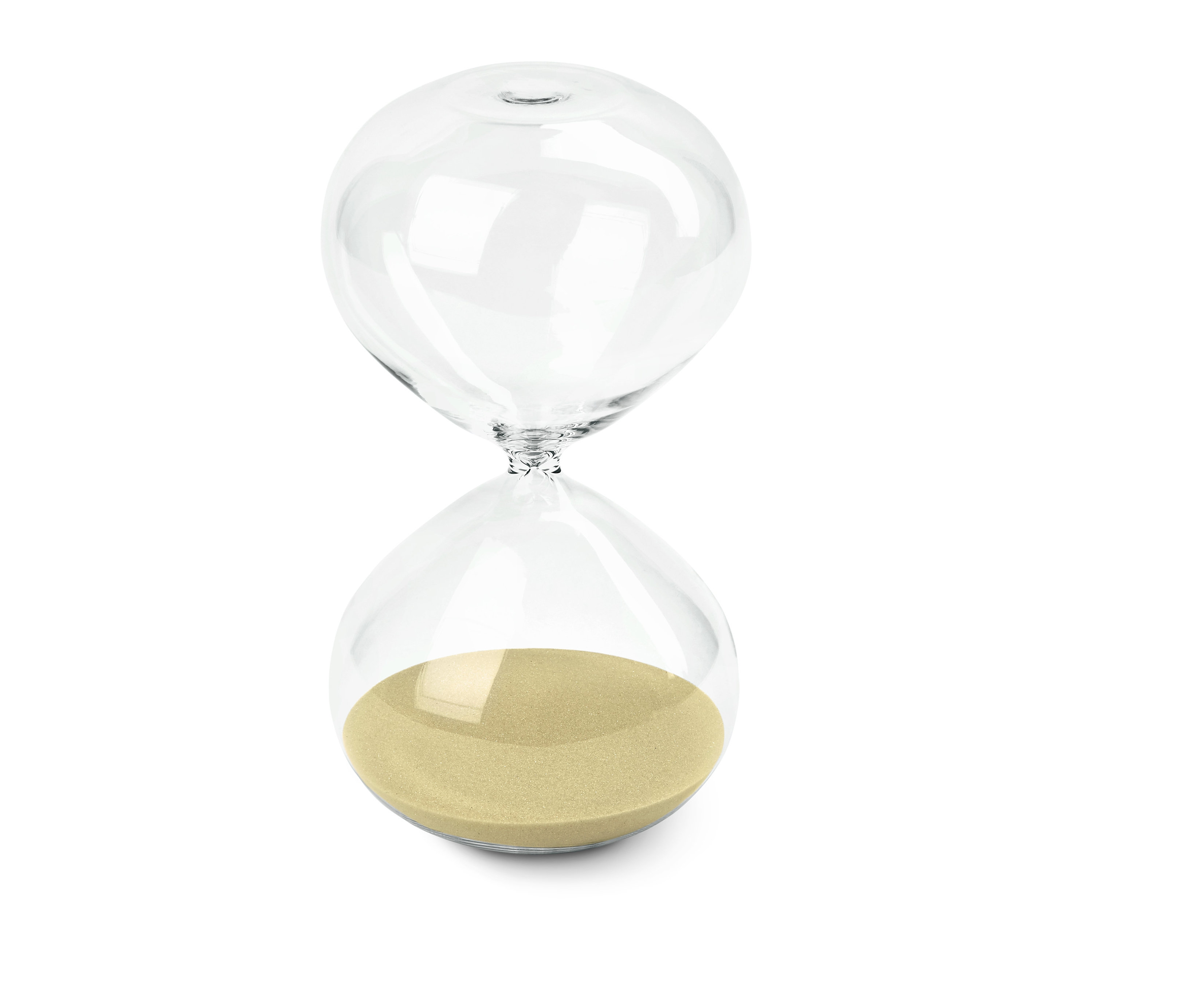 Priehľadné presýpacie hodiny s pieskom naspodu.