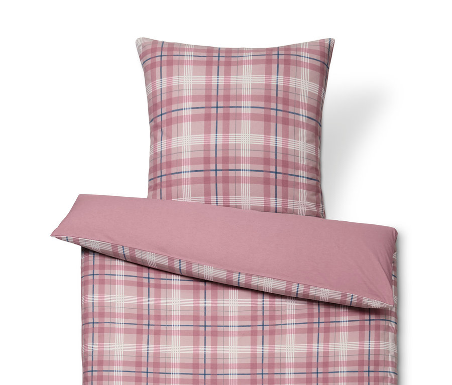 Bavlnené obliečky s károvaným vzorom: jedna obliečka na vankúš a tri na prikrývku.