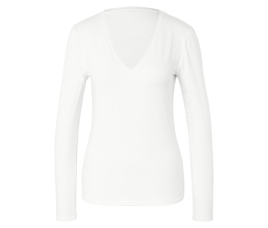 Biele tričko s dlhým rukávom a výstrihom do V.
