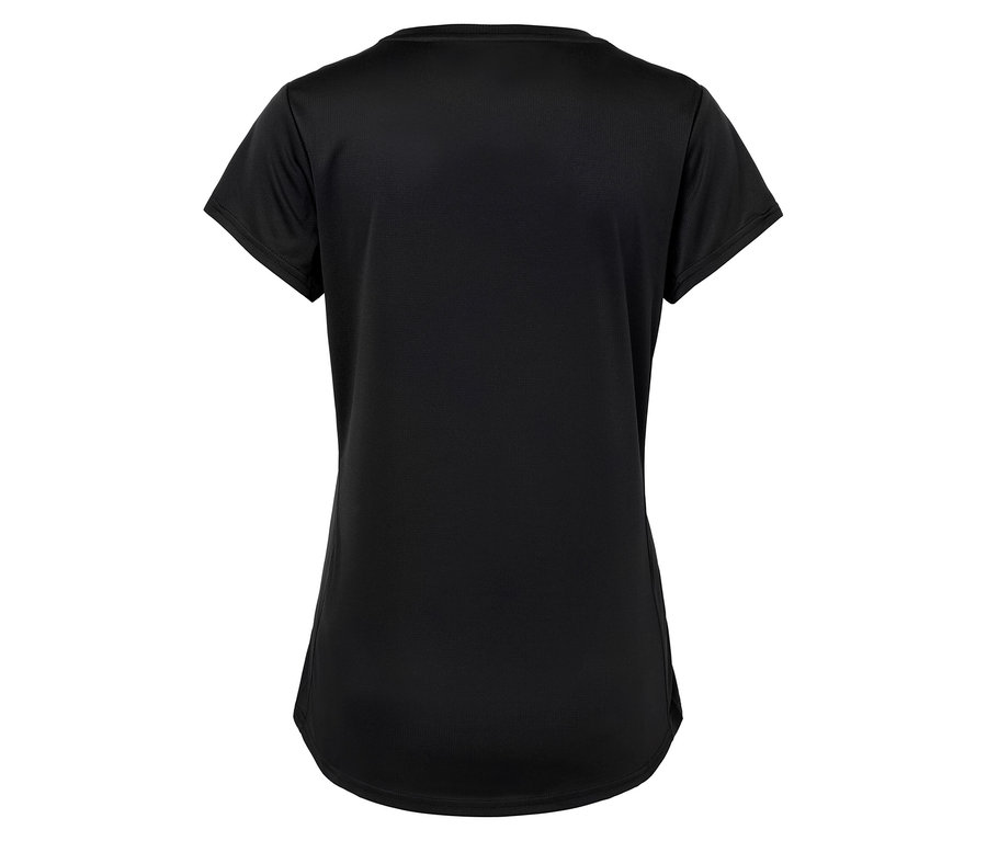 Čierne tričko s krátkym rukávom, pohľad zozadu.