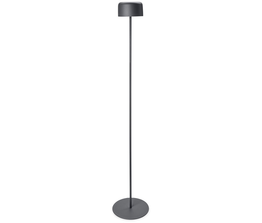 Sivá stojaca lampa stojaca na bielom pozadí.