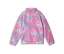 Ružový, fialový a svetlomodrý fleecový pulóver s tie-dye vzorom, polovičným zipsom a predným klokaním vreckom.