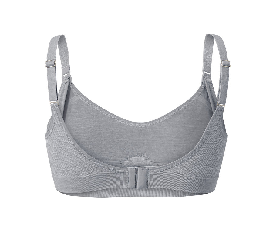 Detail sivé, bezšvovej podprsenky na dojčenie z 2-dielnej sady, zozadu.