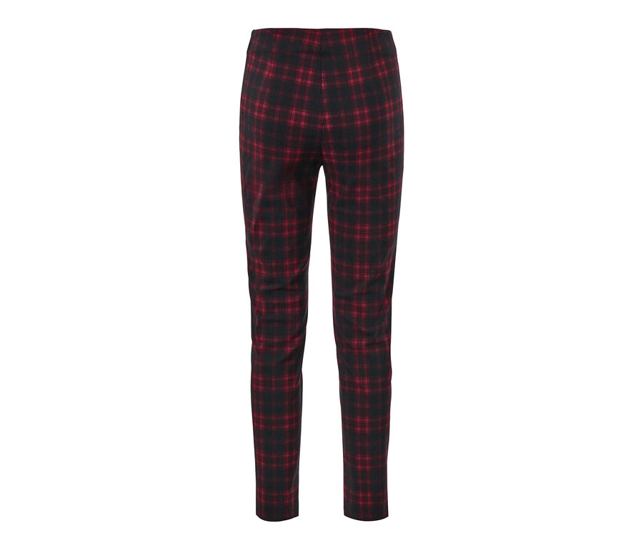 Kockované elastické nohavice.